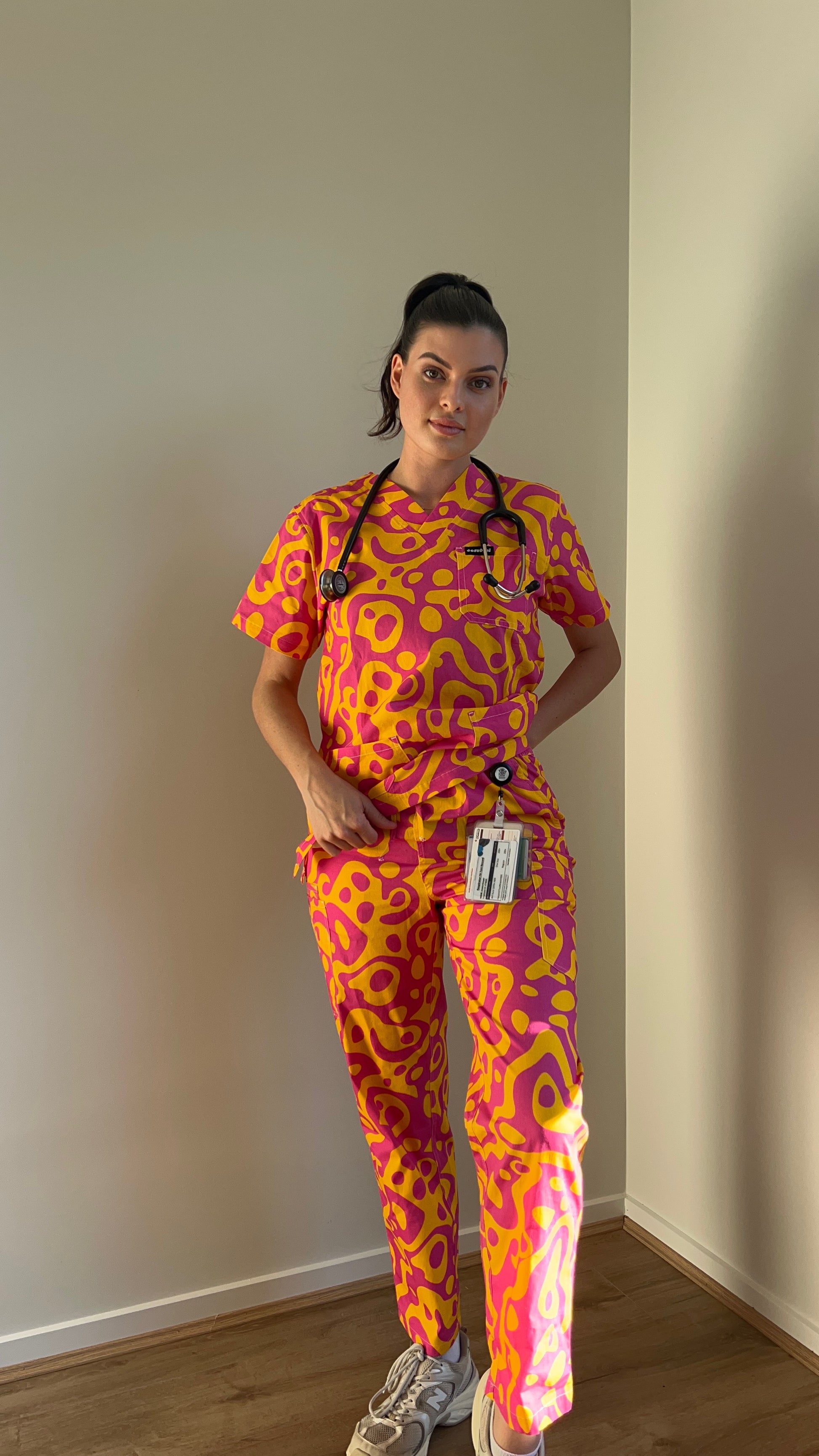 Fun & Colourful Scrubs for healthcare workers. 100% Cotton.